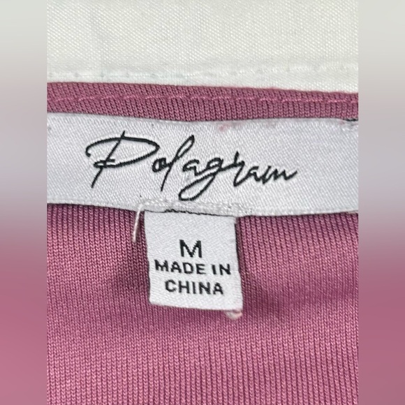 Polagram Pink Midi Dress with Navy Blue Pattern. VNeck. Short Sleeves. S… - Picture 3 of 8